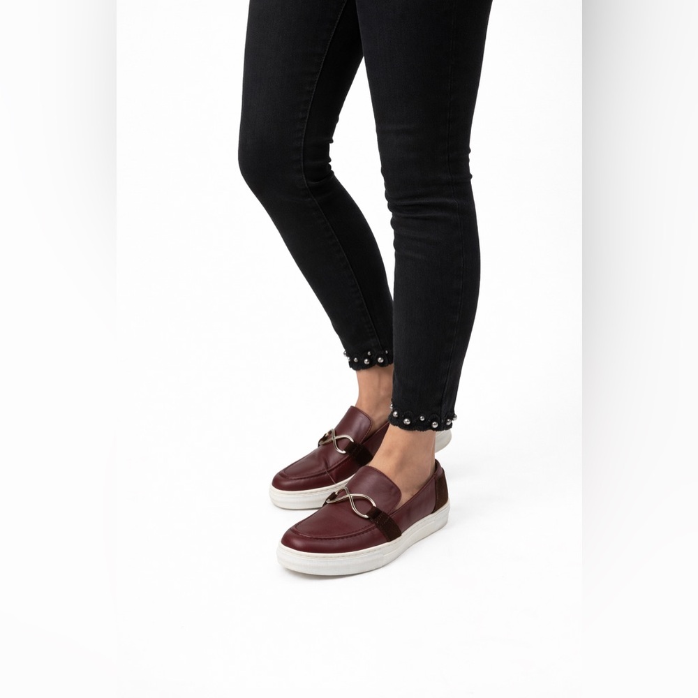 Bruno Magli Burgundy Leather Horsebit Loafers Chic Platform Slip-On Sneakers